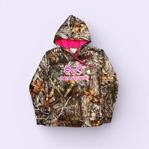 Real Tree Camouflage Camo Pink Logo Hoodie Sweatshirt Women's Small Excellent
